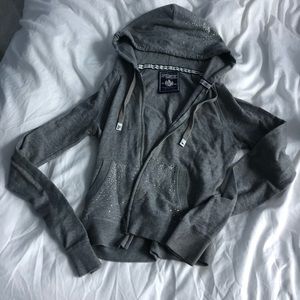 VS pink grey rhinestone zip up hoodie size XS